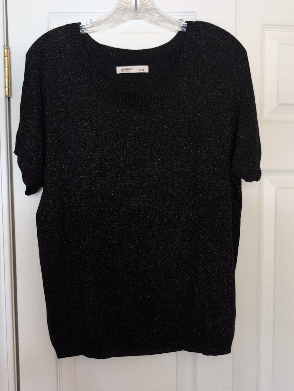 Old Navy Black Short-Sleeve Metallic Crewneck Sweater